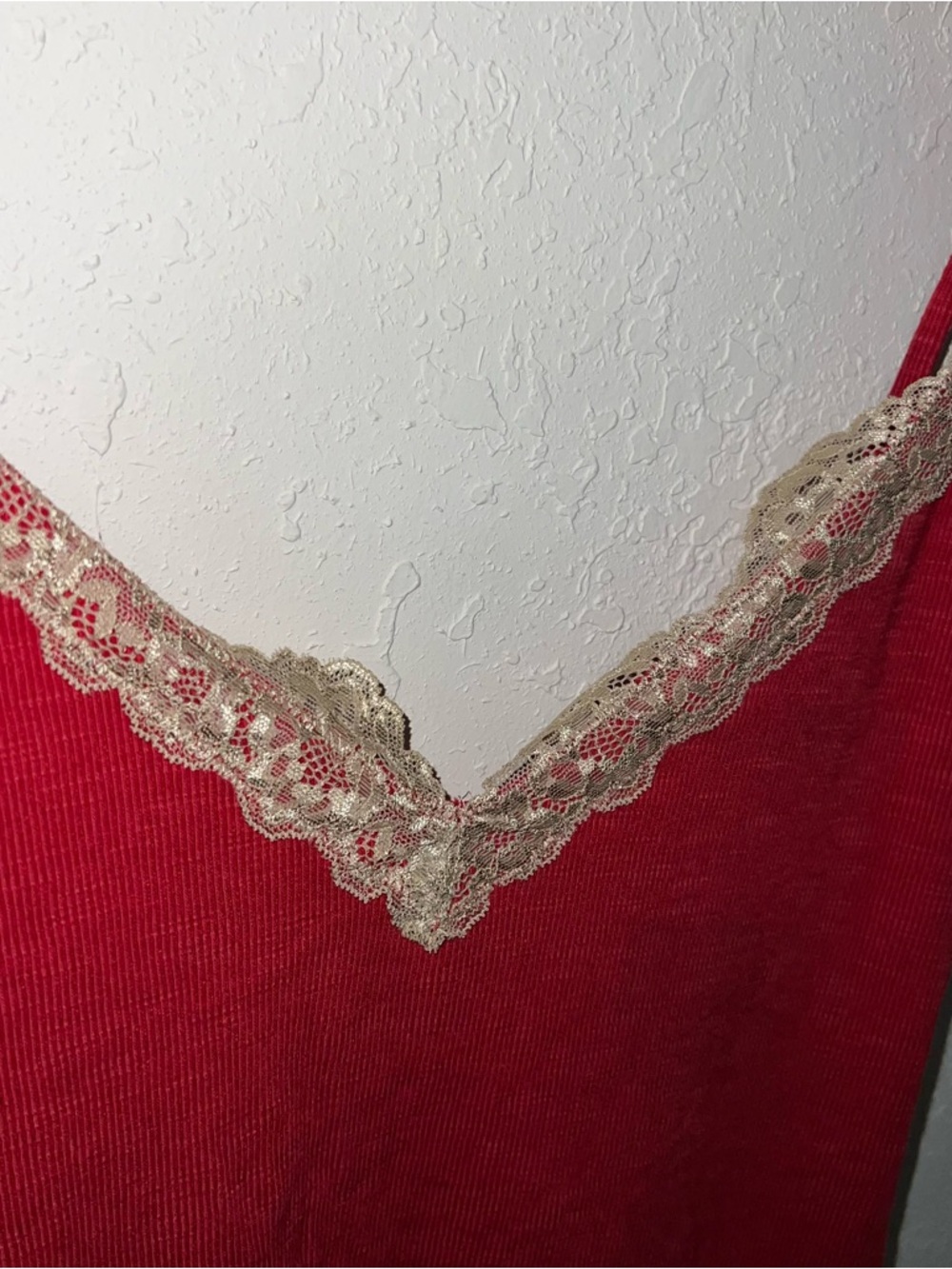 Free People Red Ribbed Lace Trim Oh My Darling Tank Top Size Medium. - Picture 3 of 8